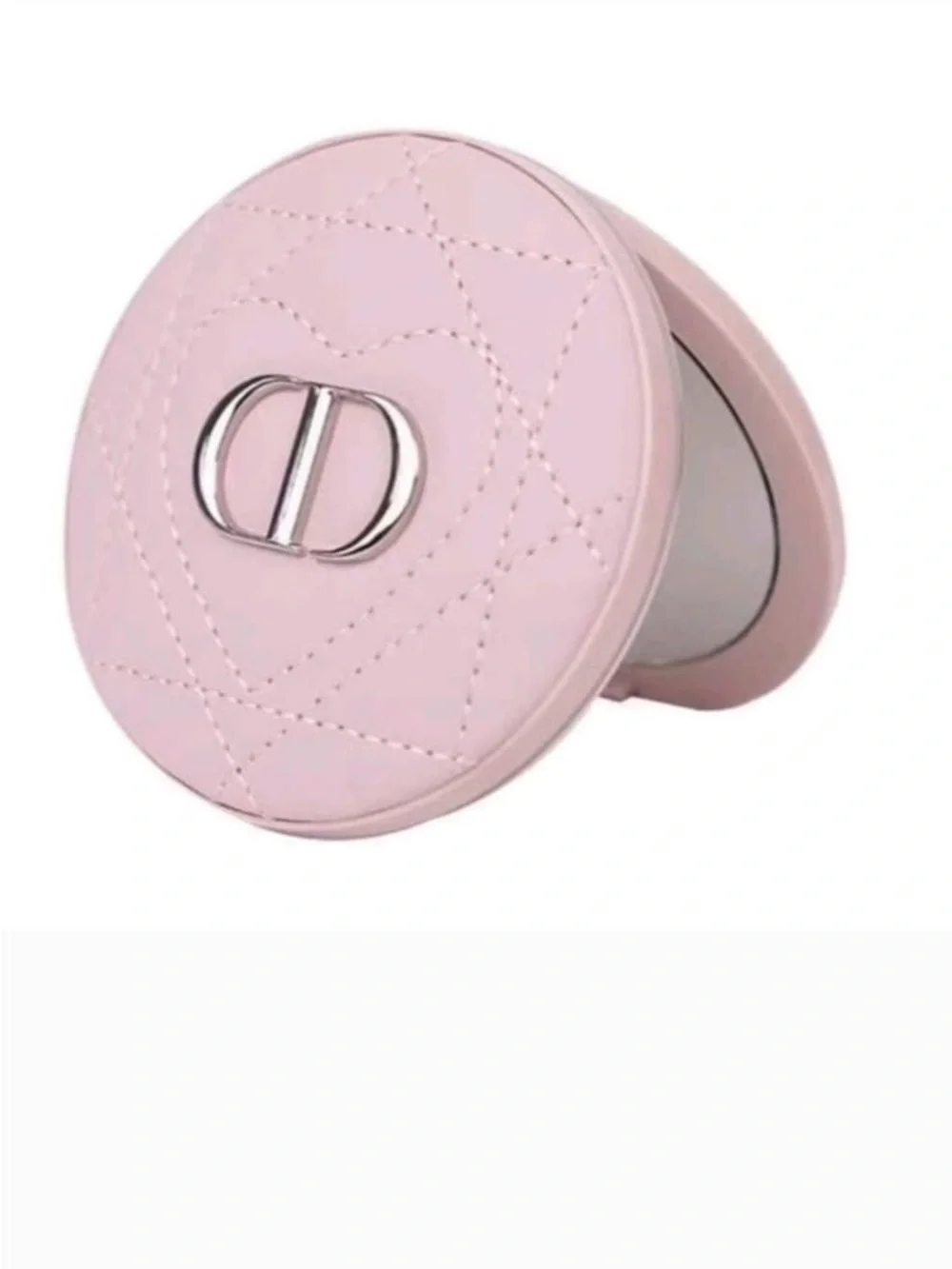 Dior Pink Quilted Compact Mirror with Silver CD Logo